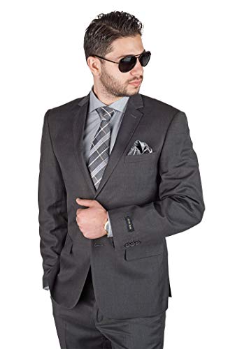 AZAR MAN Slim Fit Men Suit 2 Button Dark Grey Notch Lapel Flat Front Pants3