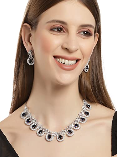 Karatcart Silver Tone Blue American Diamond Studded Necklace Set for Women - Image 2