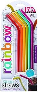 Joie Kitchen Gadgets 12711 Joie Rainbow Reusable Silicone Straws with Cleaning Brush, Set of 6, Colors May Vary