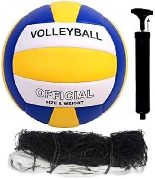 Krishna Enterprises Volleyball for Men and Women Sports, Dura Soft & Waterproof with Net & Air Pump (Official Weight & Size)- (Pack of 2), Yellow