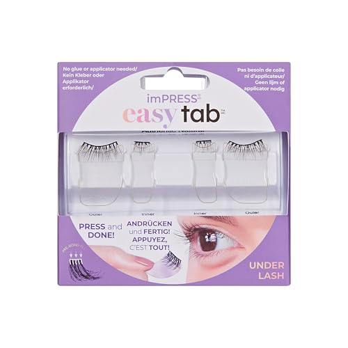 KISS imPRESS Press-On Falsies EASY TAB selbstklebende Wimpern, Schwarz, 'Authentic Natural', 1 Paar 5mm-7mm innere natürliche Volumen-Wimperncluster & 1 Paar 7mm-9mm äußere halbe Wimpern mit Easy Tabs