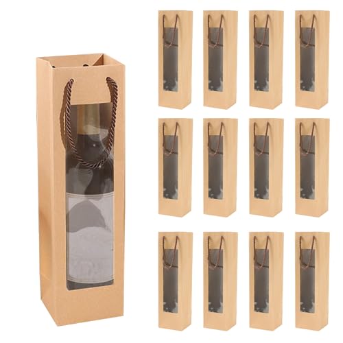 DQZSY Bolsas de Papel Kraft para Botellas de Vino con Asa - 12 Piezas Organizador para Boda, Fiesta (Marrón)
