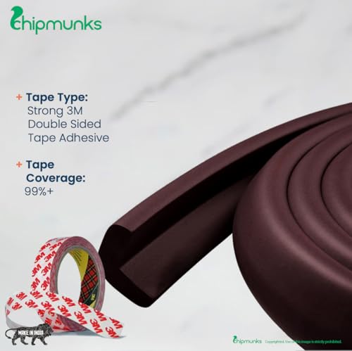 Image of Chipmunks Baby Proofing Edge Guard for Kids Safety, Good Quality, Minimal Wrinkle, Zero Damage to Furniture Upon Installation, Made in India Rubber Edge (60g /mt Dense, 2mts, L- Shape, Brown)
