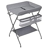 Babywickelstation, Zusammenklappbar Baby Tisch mit Ablage ändern, Neugeborenes Baby Massage schminktisch, Multifunktionaler Wickeltisch ZDDAB