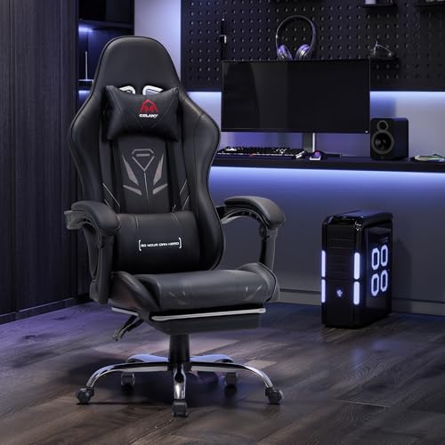 COLAMY gaming stolica, računalna stolica s osloncem za noge i lumbalnom potporom, gaming stolica podesiva po visini sa 360° okretnim sjedalom i naslonom za glavu, video gamer PC stolica, ergonomski visoki naslon, crna