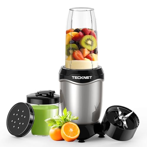 TECKNET Smoothie Maker, 600W Mini Mixer Smoothiemixer mit 4 Edelstahl Blatt, Tragbarer Standmixer...
