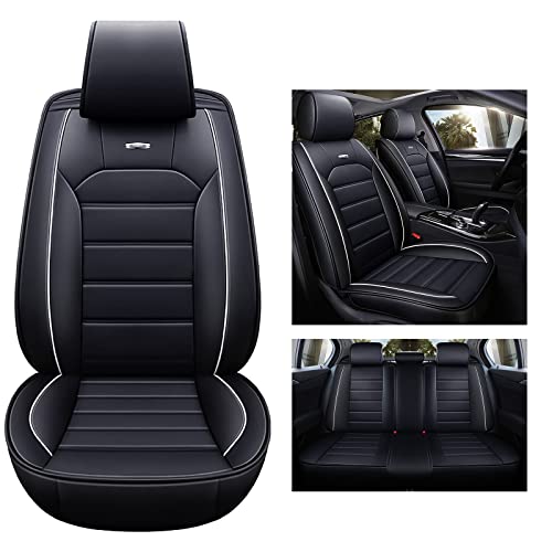 otoez Leather Car Seat Covers Full Set, 5 Seats Faux Leather Seat Covers for Cars, Waterproof Automotive Front & Rear Seat Protector Universal Interior Covers for Most Cars Sedans Trucks SUVs, Black