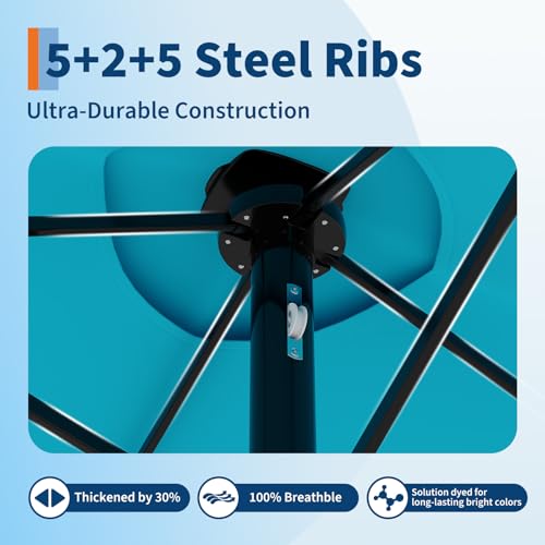 15FT Rectangular Patio Umbrella with Base Included - Large Patio Umbrella with Crank Handle, UV Protection for Outdoor Market, Backyard, Pool - Turquois