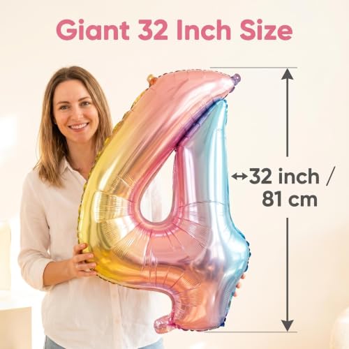 Image of YPSelected 32 Inch Large Foil Helium Number Balloon Birthday Wedding Party 0-9 (Rainbow, 4)