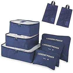 Sartenes Hogar Newaner 8 en 1 bolsas organizadoras maleta, Organizador de Equipaje Para Ropa multifunción Impermeable, Bolsa de viajes packing cubes for travel para zapatos, Ropa interior, Cosméticos, azul