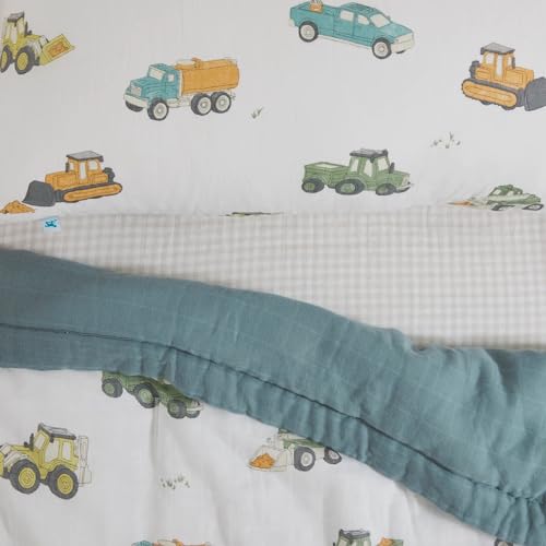 Image of Little Unicorn Toddler Bedding 3-Piece Set | Includes Comforter, Crib Sheet & Pillowcase | Soft & Breathable Muslin Fabric | for Convertible Cribs & Toddler Beds (Work Trucks)