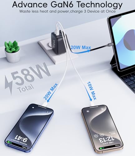 Image of 40W Retractable Wall Charger, 3 in 1 Retractable Phone Charger Wall Plug with Dual USB Ports,Fast USB C Chargers Block for iPhone 17 16 15 14,Galaxy S23 22,LG,Pixel