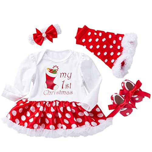 Conjunto de sapatos para bebês e meninas de Natal macacão macacão faixa de cabelo meias conjunto de