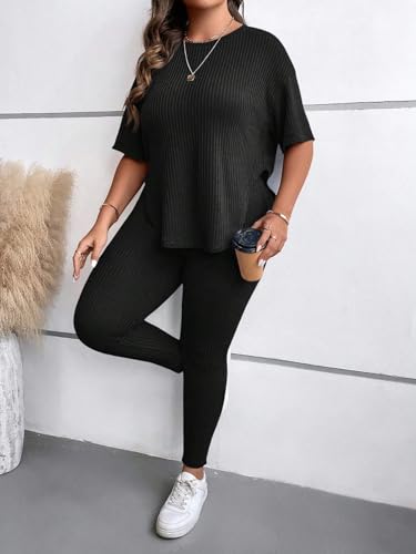 Conjunto de ropa de salón para mujer con leggings elásticos y camiseta acanalada 6