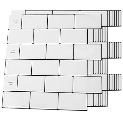 Art3d Backsplash Tile for Kitchen Peel and Stick, 10-Sheet Stick on Subway Tiles for Kitchem, Bathroom Back Splashes, 12"x12", Warm White with Black Grout