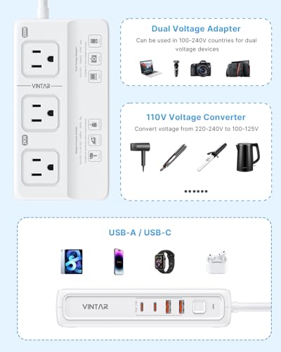 220V to 110V Voltage Converter, VINTAR 2000W Universal Travel Adapter Voltage Converter US to Europe, International Step Down Transformer Power Converters Adapter Combo for EU UK JP AU in SA3