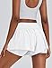 PINSPARK Woman Comfy High Waisted 2 in 1 Running Short Workout Gym Athletic Tennis Shorts Fashion Active Wear with Pockets, White, Medium