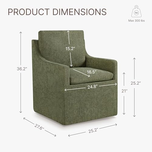 Image of KISLOT Upholstered Dining Chairs Set of 4 with Casters, Moss Green | Modern Rolling Dining Room Arm Chairs with Washable Cover, Hidden Storage Seat, Linen Look Fabric, Padded Kitchen Chairs