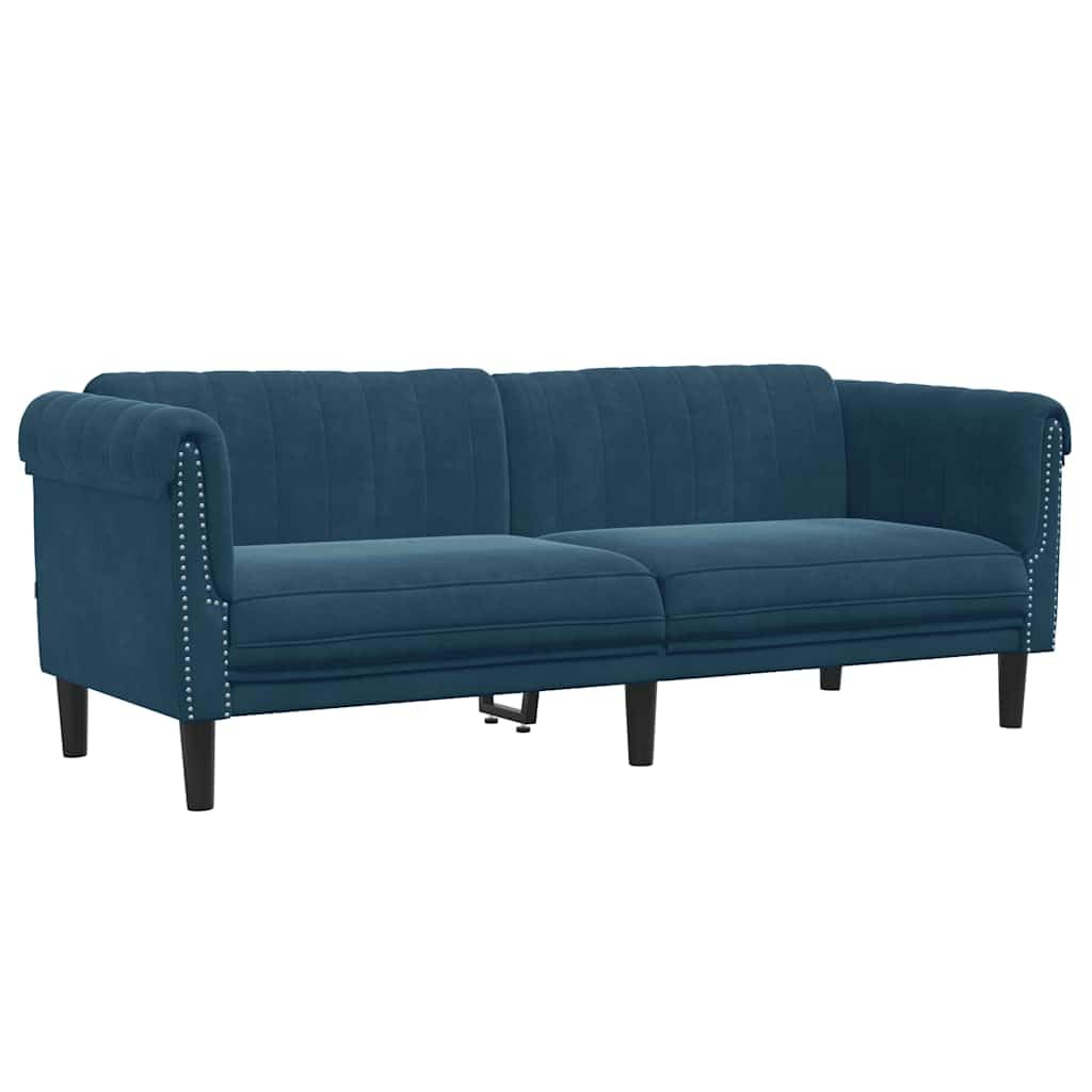 Divano 3 posti Velluto Blu | Comoda seduta imbottita, gambe robuste, design moderno, capacità 110 kg per sedile