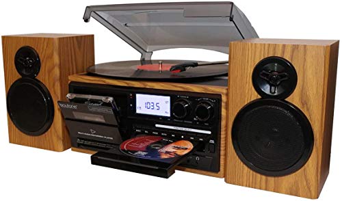 Boytone BT-28SPW, Bluetooth Classic Style Record Player Turntable with AM/FM Radio, CD / Cassette Player, 2 Separate Stereo Speakers, Record from Vinyl, Radio, and Cassette to MP3, SD Slot, USB, AUX.