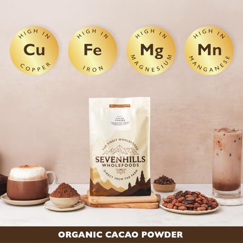 Sevenhills Wholefoods Organic Cacao/Cocoa Powder 200g | Natural Source of Potassium & Manganese | Pure & Vegan for Hot Chocolate, Smoothies & Baking | Unsweetened & Non-Alkalised | GMO Free