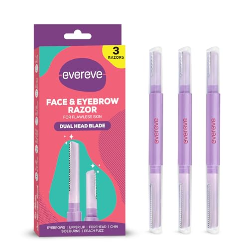 Evereve Face & Eyebrow Razor for Women, Pack of 3, Dual-Blade Head for Shaving with Precision & Coverage, German Steel Blades, Instant Painless Hair R