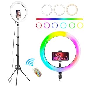 12″ RGB Ring Light Bundle with 55-inch Adjustable Reflector Stand- Suitable for Phones and Cameras, Adjustable Ring Light for Tiktok/YouTube/Photography/Makeup