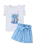 Woleroyir Girls Summer Outfits Cute Sleeveless Top High Waisted Short Sets with Pockets Floral Toddler Girl Clothes, Blue, 8-9 Years