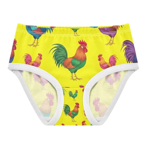 Colorful Roosters Yellow Cotton Toddler Underwear, Cotton Underwear for Girls, 2T–8 Years