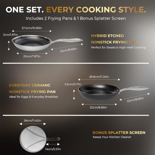 CATTLEMAN Durable Ceramic Non Stick Frying Pans, Hybrid Etched, 10" & 11" - image 2