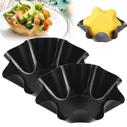 Swinizh Petal Shape Carbon Steel Baking Bowl, Non-Stick Carbon Steel Tortilla Bowl Maker, Flower-Shaped Baking Mold Tool for Kitchen (8 inch (2Pcs))