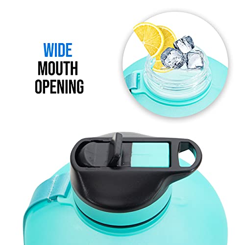 Kingaruu Half Gallon Motivational Water Bottle Water Bottles With Straw Time Marker With Cleaning Brush Leakproof Reusable Gym Sports Outdoor (Aquamarine/Deep Skyblue Gradient) #TOP4