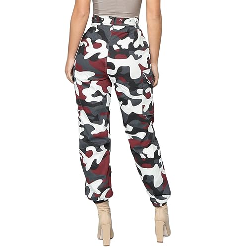 MESLIMA Women's Camo Pants High Waist Slim Fit Cargo Trousers with Pocket Camouflage Long Sweatpant with Belt2