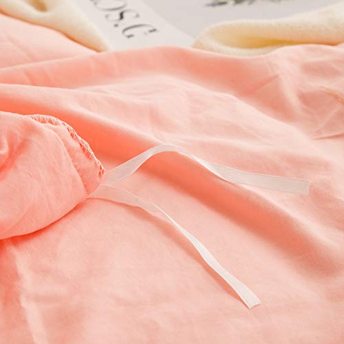 3 Pieces Peach Bedding Light Pink/Peach Duvet Cover Set Ball Fringe Pattern Design Soft Pink Girls Bedding Sets Queen 1 Duvet Cover 2 Pillowcases (Queen, Pink/Peach) - Thumbnail 7