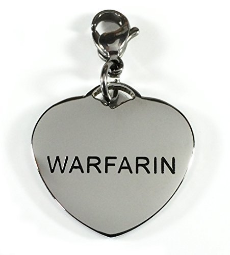 Max Petals - Warfarin Medical Alert ID Stainless Steel Heart Shaped Charm Pendant with Lobster Clasp
