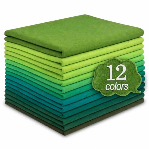 Image of WILLBOND 12 Pcs Large Felt Sheets 37 x 20 Inch 1.2 mm Green Series | Soft Fabric by Yard for DIY Decor, Graduation Gift Sewing, 12 Assorted Colored Felt Sheets for Crafts, Versatile Use
