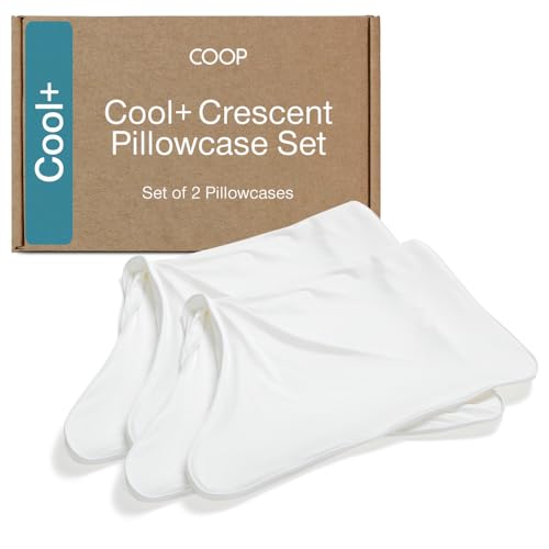 Image of Coop Home Goods Cool+ Crescent Pillow Case Queen Size 2-Pack, White Cooling Pillow Cases for Cool+ Crescent Pillow, Ultra-Soft & Breathable Cooling Pillow Covers with Zipper for Hot Sleepers
