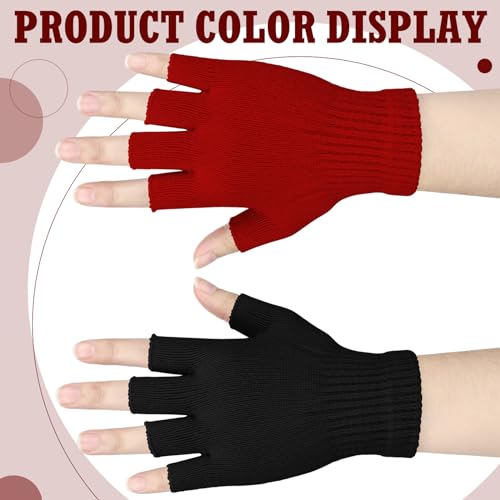Image of SATINIOR 4 Pairs Winter Half Finger Gloves Knitted Fingerless Mittens Warm Stretchy Gloves for Men and Women