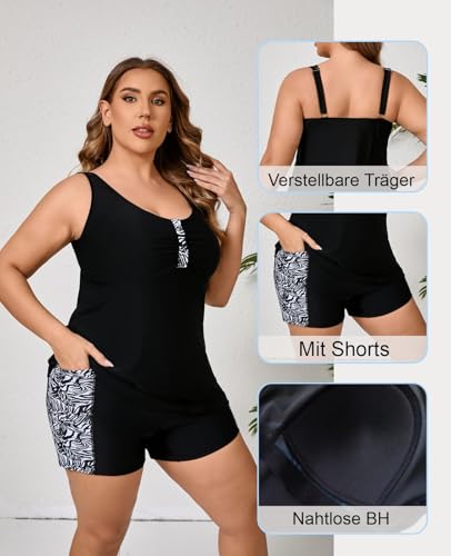 Halcurt Tankini Große Größe Damen Set Bademode mit BH Zweiteilig Badeanzug Tankini Oberteil mit Badeshorts 4X