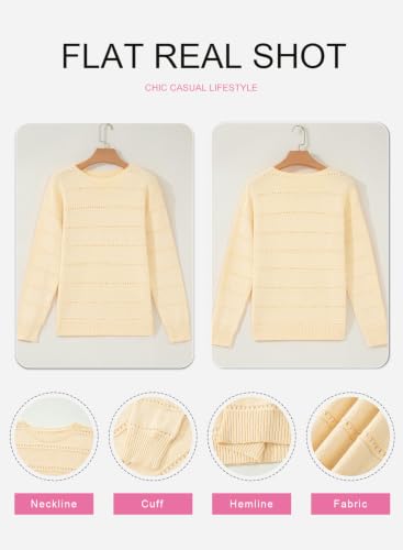 Image of SHEWIN Women's Sweaters Crew Neck Crochet Sweater Lightweight Knit Long Sleeve Tops Shirts Loose Fit Spring 2026