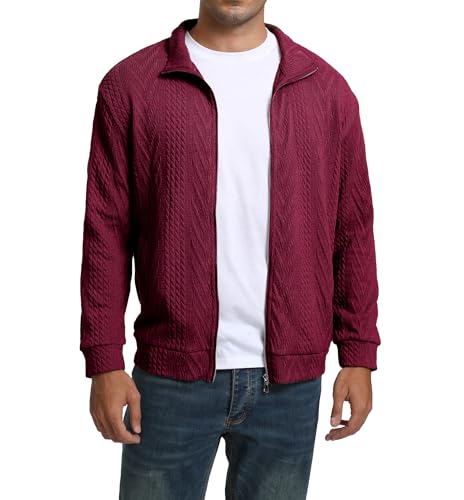 un tercio Men Shawl Collar Full Zip Slim Fit Knit Workout Casual Jacket Winter Open Front Sweater Cardigan Outwear with Pockets Medium Wine Red 957 M