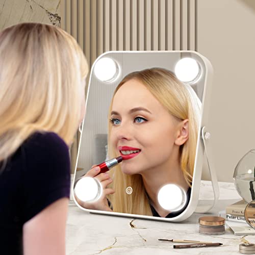 Rolove Vanity Mirror With Lights, Hollywood Makeup Mirror With Light, Lighted Tabletop Makeup Mirror With 4 Dimmable Led Bulbs, Portable Travel Makeup Mirror With U-Shaped Bracket, Smart Touch Control #TOP6