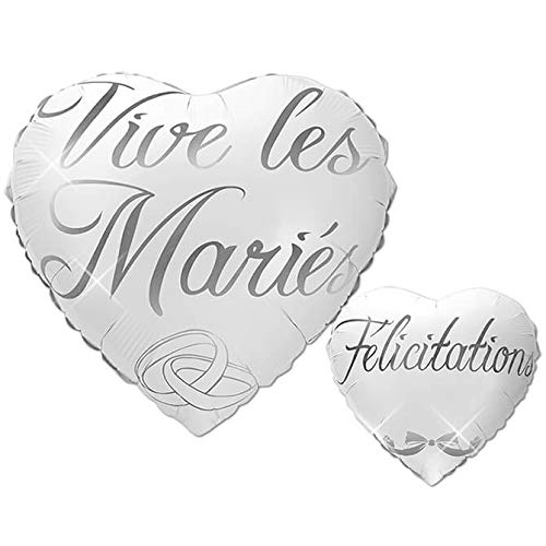 S Ballon Mariage Coeur vive Les mariés Blanc et Argent métallique (x1) R/BALHM
