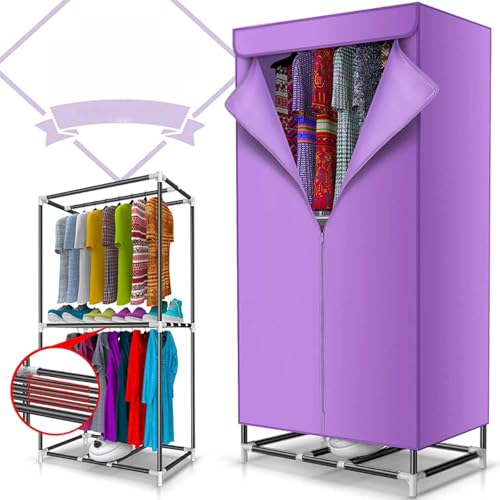 DEHUDEOUHS 2 layer Electric Heated Clothes Airer Dryer Rack,Warm Air Drying Wardrobe,Dries Using Hot Air Fan,180 minute timer,Soon Heated Clothes Drying Pod Cabinet, Load 20KG,1000W