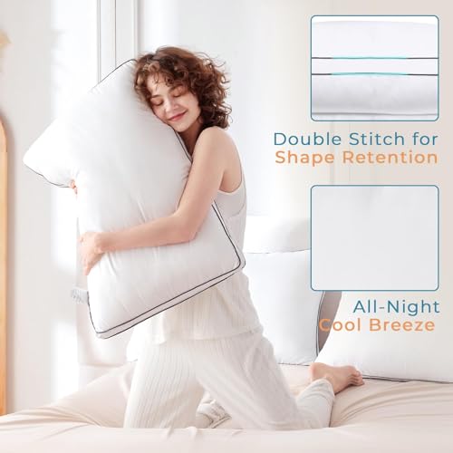 MUXHOMO Bed Pillows Standard Size Set of 4, Hotel Collection Sleeping Pillows Full Size Set of 4 for Side and Back Sleepers, Down Alternative Plump Filling, 20 x 26 Inches