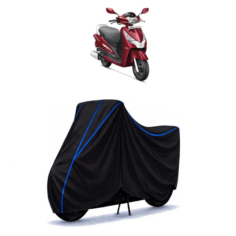 Image of Scooty Cover Water Resistant for Destini | Universal Scooter & Bike Cover | Heavy Duty UV Protection | Dust, Rain & Scratch Protection | Elastic Fit All Weather Indoor Outdoor | Black with Blue Piping