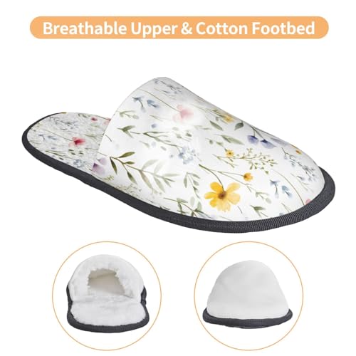 Watercolor Floral Print Women'S Fuzzy Slip On Indoor Outdoor Winter House Slippers4