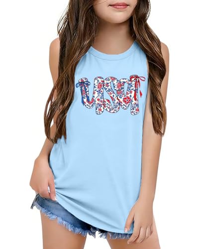 Image of CAZYCHILD Girls American Flag Tank Tops Boys 4th of July Shirts USA Summer Sleeveless Tee Independence Day Outfit 5-14y