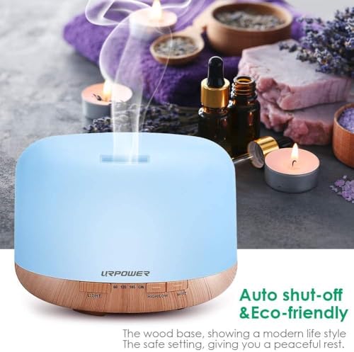 Image of URPOWER 500ml Aromatherapy Essential Oil Diffuser Ultrasonic Air Humidifier with 4 Timer Settings 7 LED Color Changing Lamps, 10 Hours Continuous Mist Mode Running - AUTO shut off