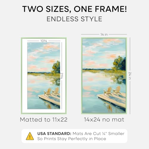 Image of Homeforia 14x24 Picture Frame Sage Green, High End Metal 14x24 Poster Frames with Mat 11x22 Photo, 14 x 24 Sage Green Frame Matted to 11 by 22 Art, 24x14 Thin Frame, Tempered Glass, Wall Kit, Set of 2